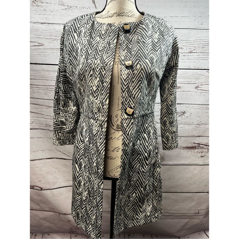 Cabi Black White Zig Zag Pattern Open Front Jacket Blazer XS